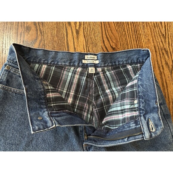 LL Bean Women’s Original Fit Plaid Flannel Lined Jeans Size 14 Petite Cotton EUC - Picture 9 of 12